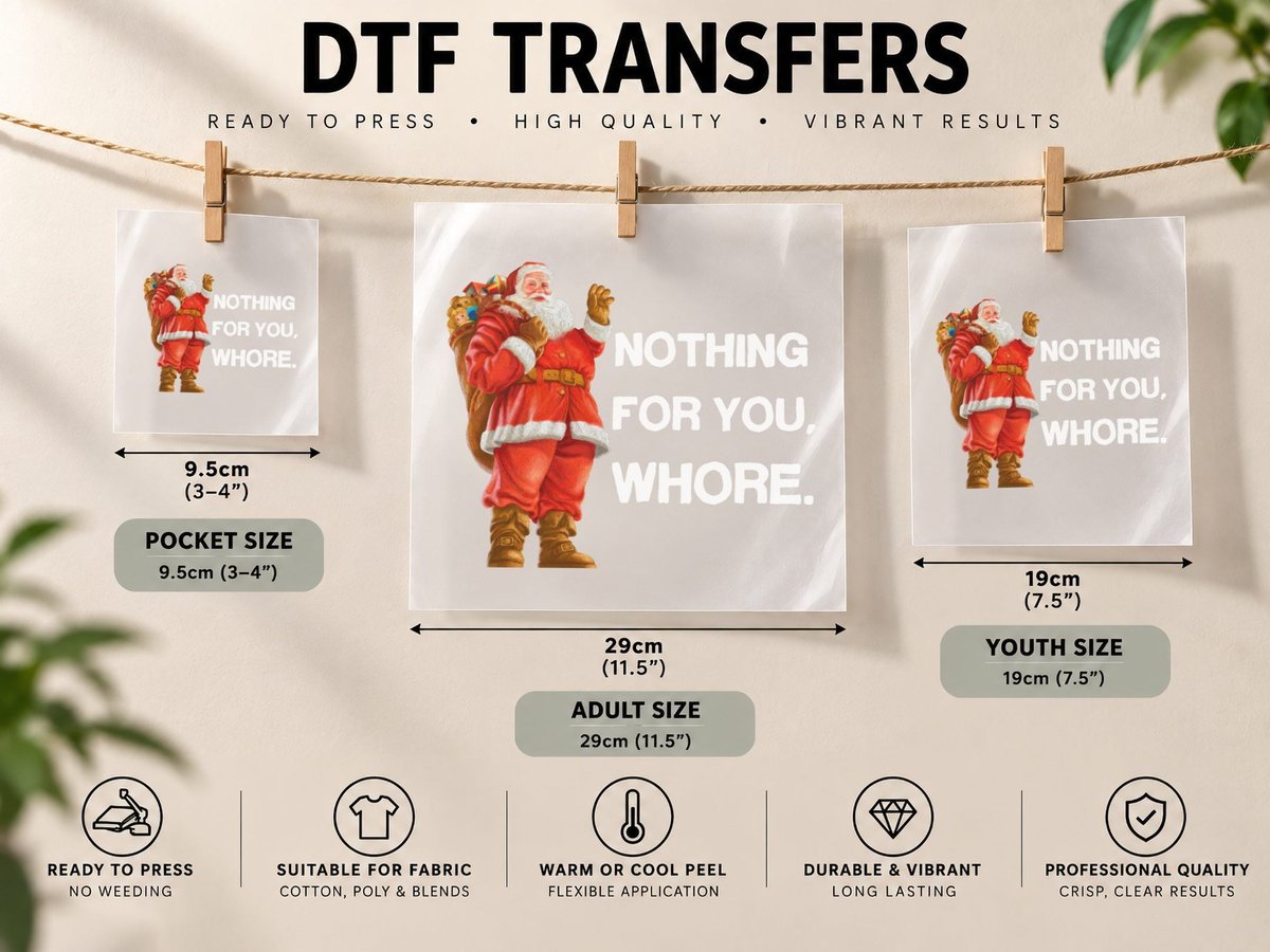 Nothing for You, Whore! Christmas Adult Funny Xmas Gift DTF Transfer Iron On