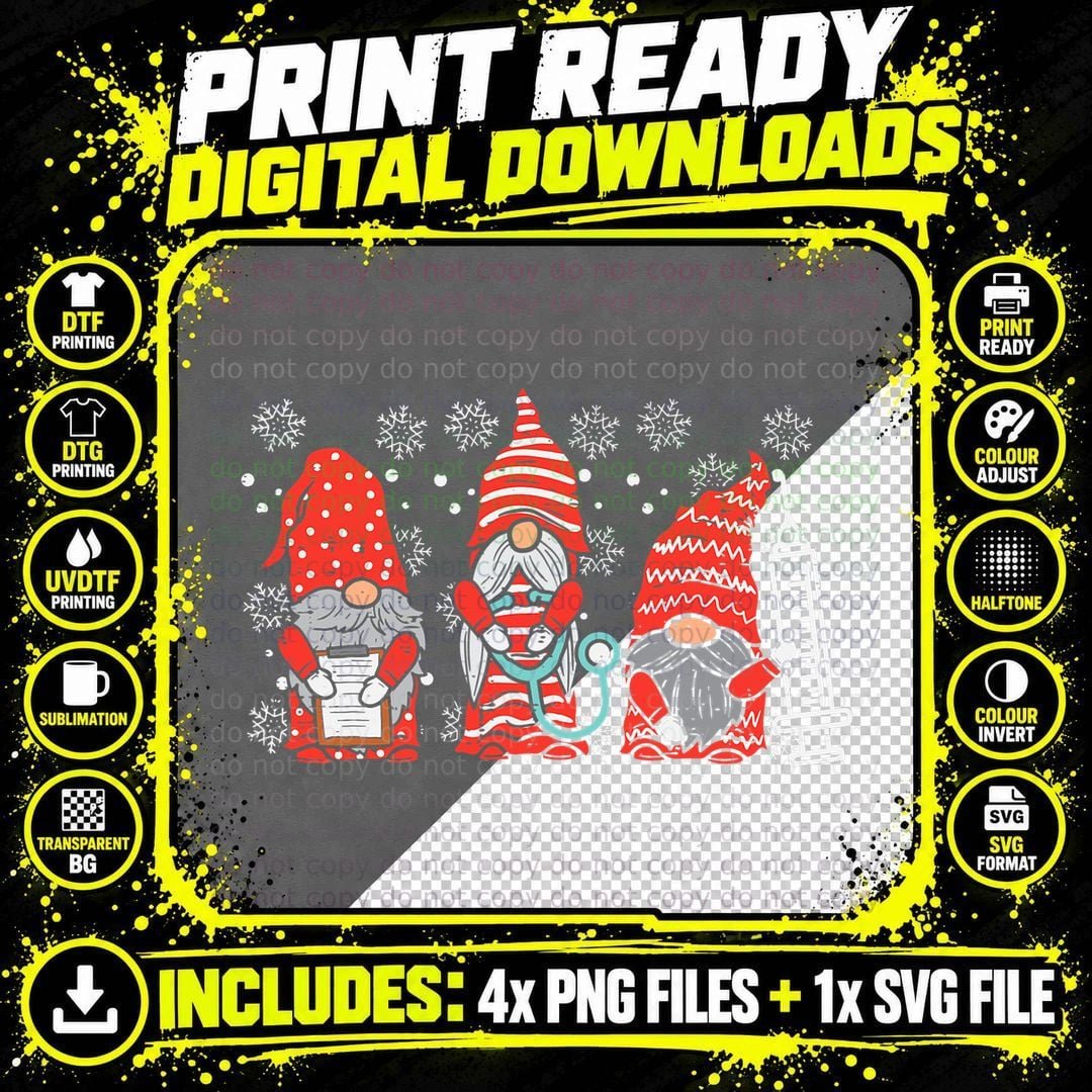 Nurse Christmas Gnomes Cute Xmas Scrub Top for Nurses Png SVG Digital Bundle