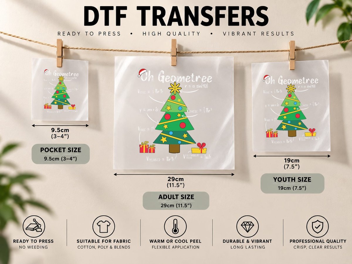Oh Geometree Funny Christmas Tree Geometry Math Teacher DTF Transfer Iron On