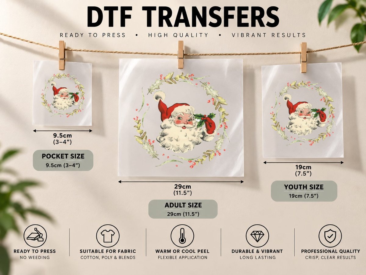Old Fashioned Santa Claus Face Vintage Christmas Matching DTF Transfer Iron On