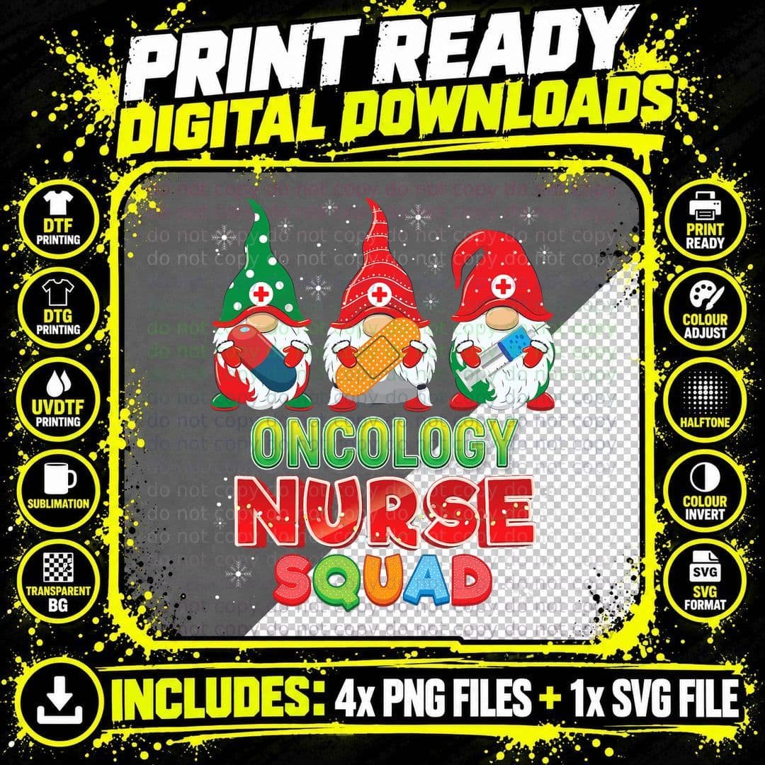 Oncology Nurse Squad Christmas Gnomes Ugly Sweater Gnome Png SVG Digital Bundle