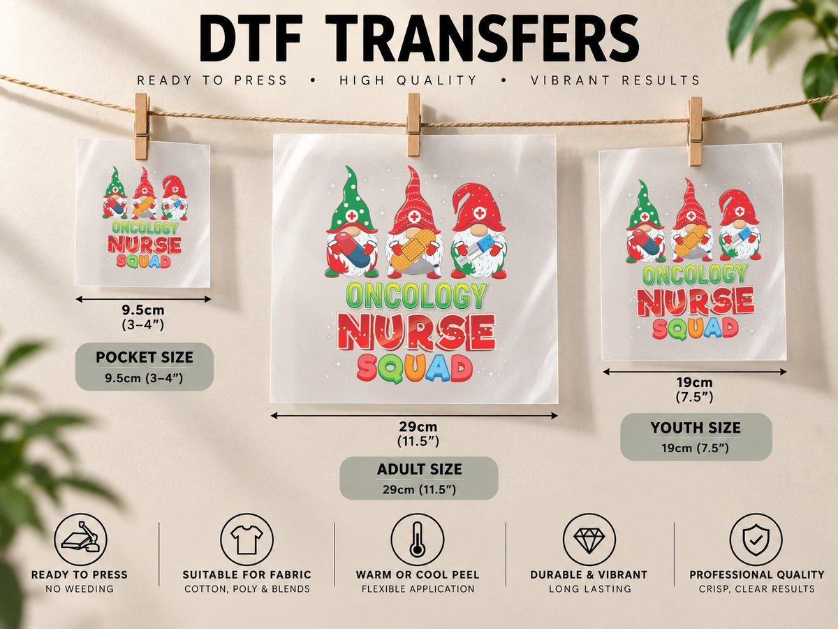 Oncology Nurse Squad Christmas Gnomes Ugly Gnome DTF Transfer Iron On