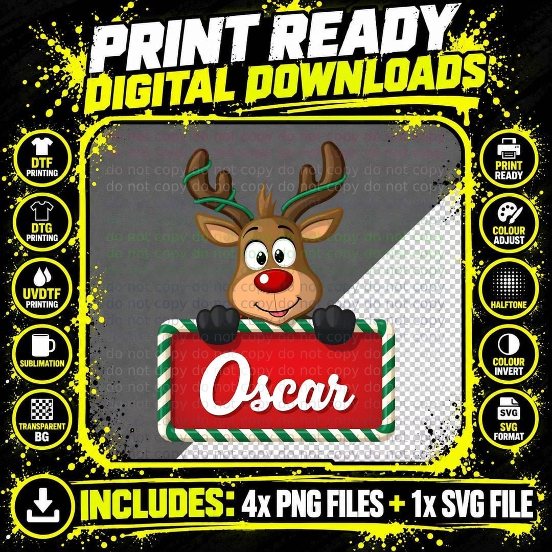 Oscar Custom Reindeer Peeking Christmas Lights T-Shirt Png SVG Digital Bundle
