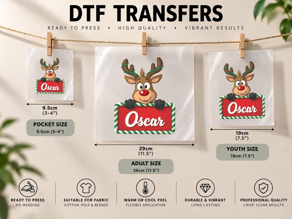 Oscar Custom Reindeer Peeking Christmas Lights DTF Transfer Iron On