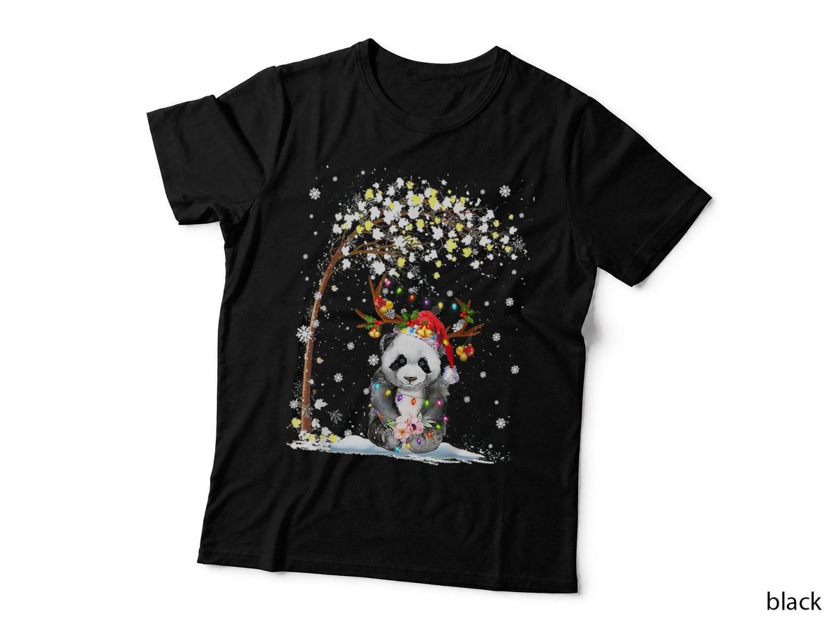 Panda Reindeer Hat Santa Christmas Tree Panda Xmas T-Shirt