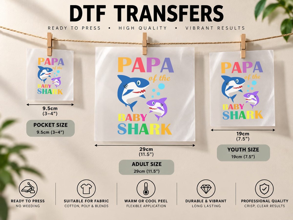Papa of the Baby Birthday Shark Papa Shark Christmas Day DTF Transfer Iron On