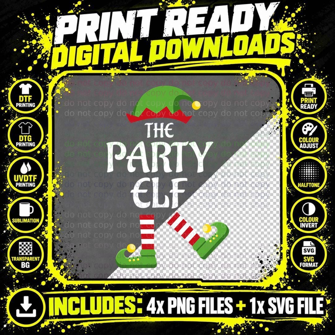 Party Elf Family Matching Group Christmas Dancing T-Shirt Png SVG Digital Bundle