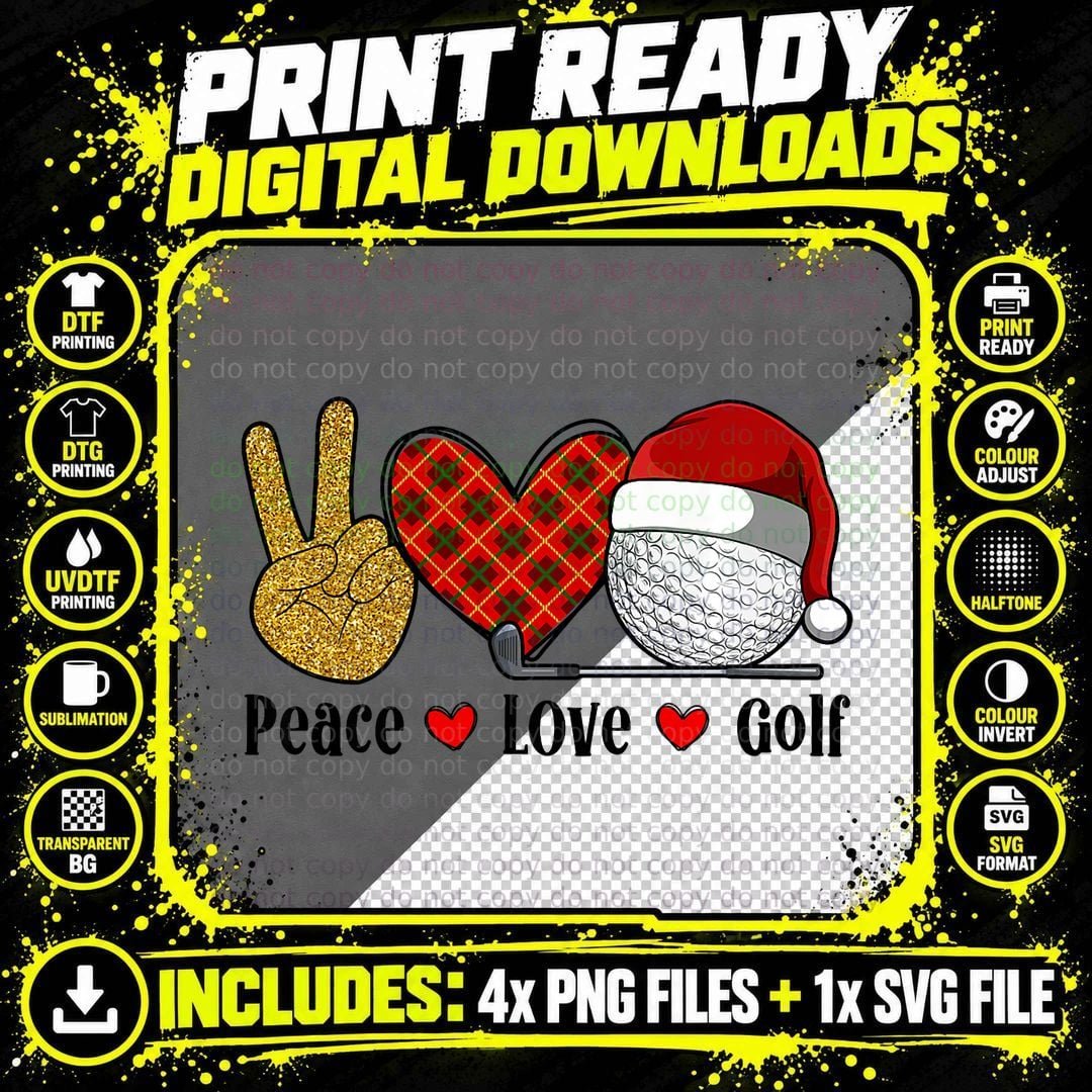 Peace Love Golf Christmas Golf Player Xmas Party Png SVG Digital Bundle