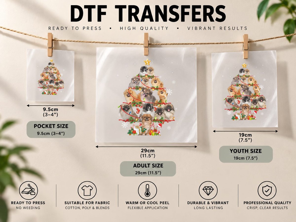 Pekingeses Christmas Tree X-Mas Lights Santa Pekingese DTF Transfer Iron On