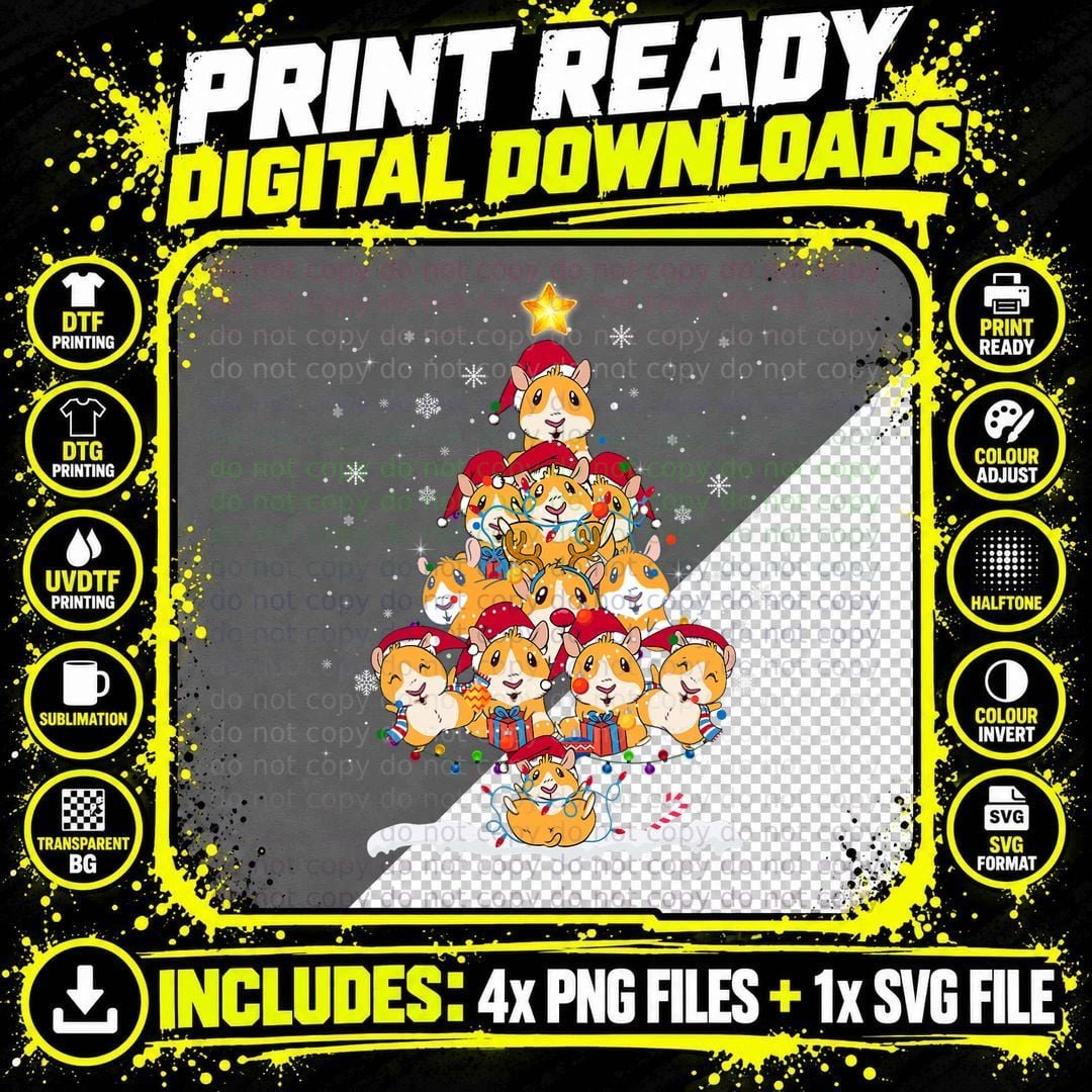 Ph Funny Guinea Pig Christmas Tree Pajama Matching Png SVG Digital Bundle