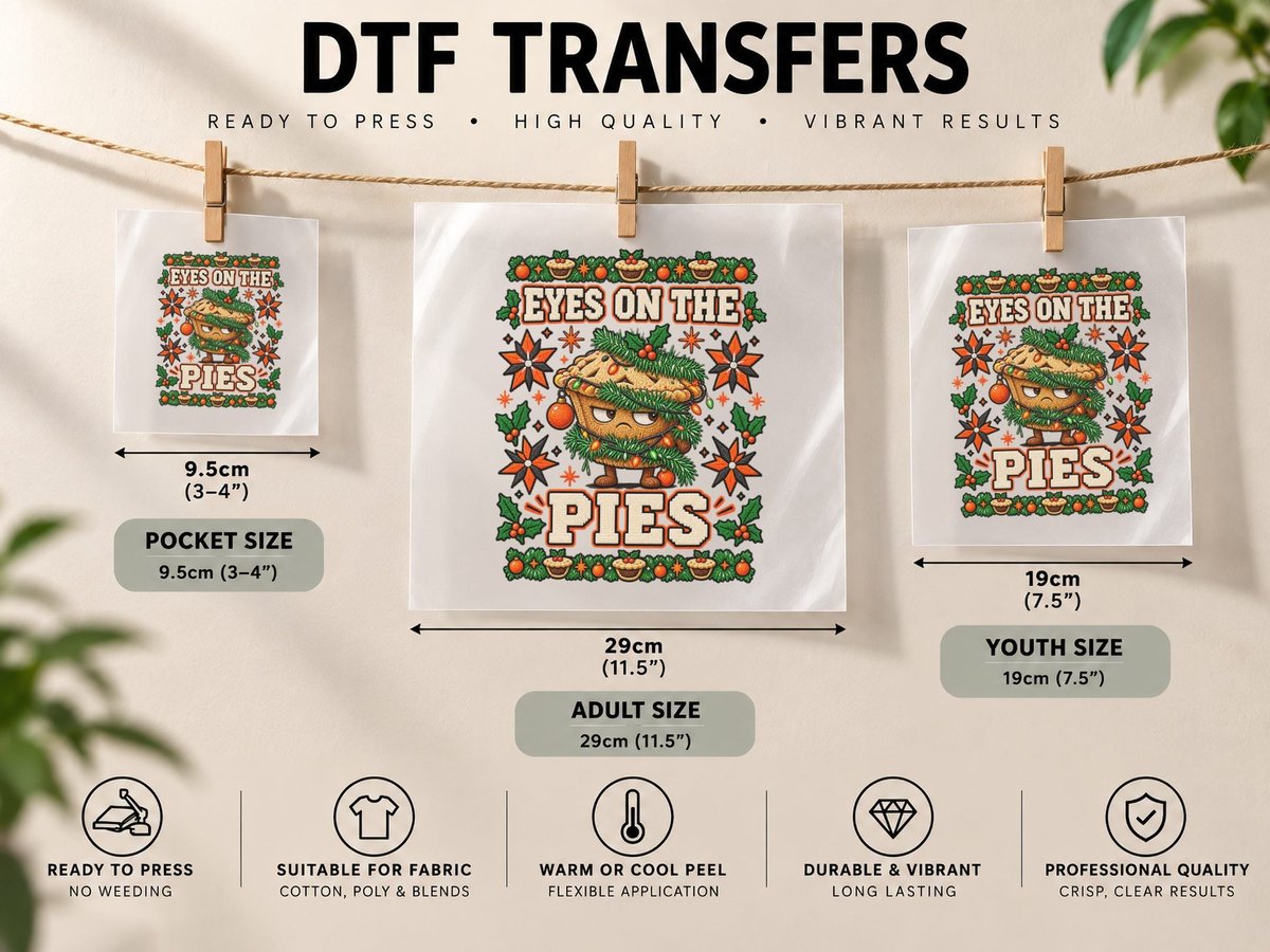 Pie Christmas Funny Holiday Eyes on the Pies Xmas Pie DTF Transfer Iron On