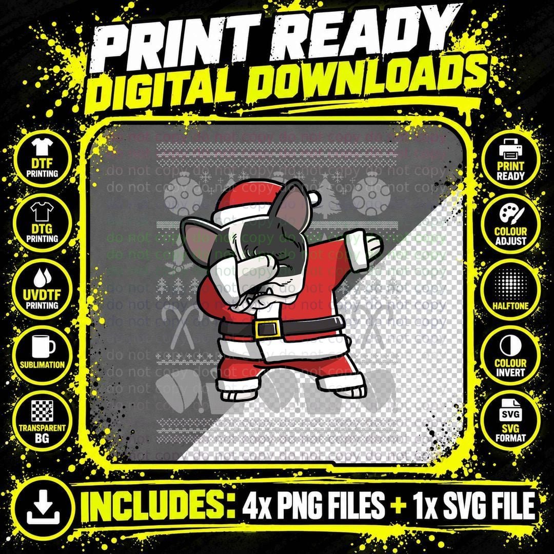 Pied French Bulldog Dabbing Dab Ugly Christmas T-Shirt Png SVG Digital Bundle