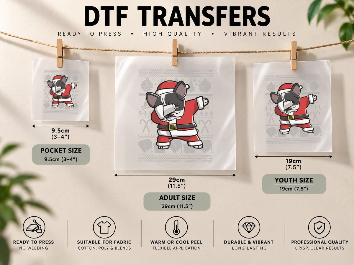Pied French Bulldog Dabbing Dab Ugly Christmas DTF Transfer Iron On