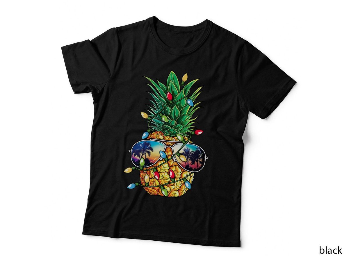 Pineapple Christmas Tree Lights Xmas Boys Men Sunglasses T-Shirt