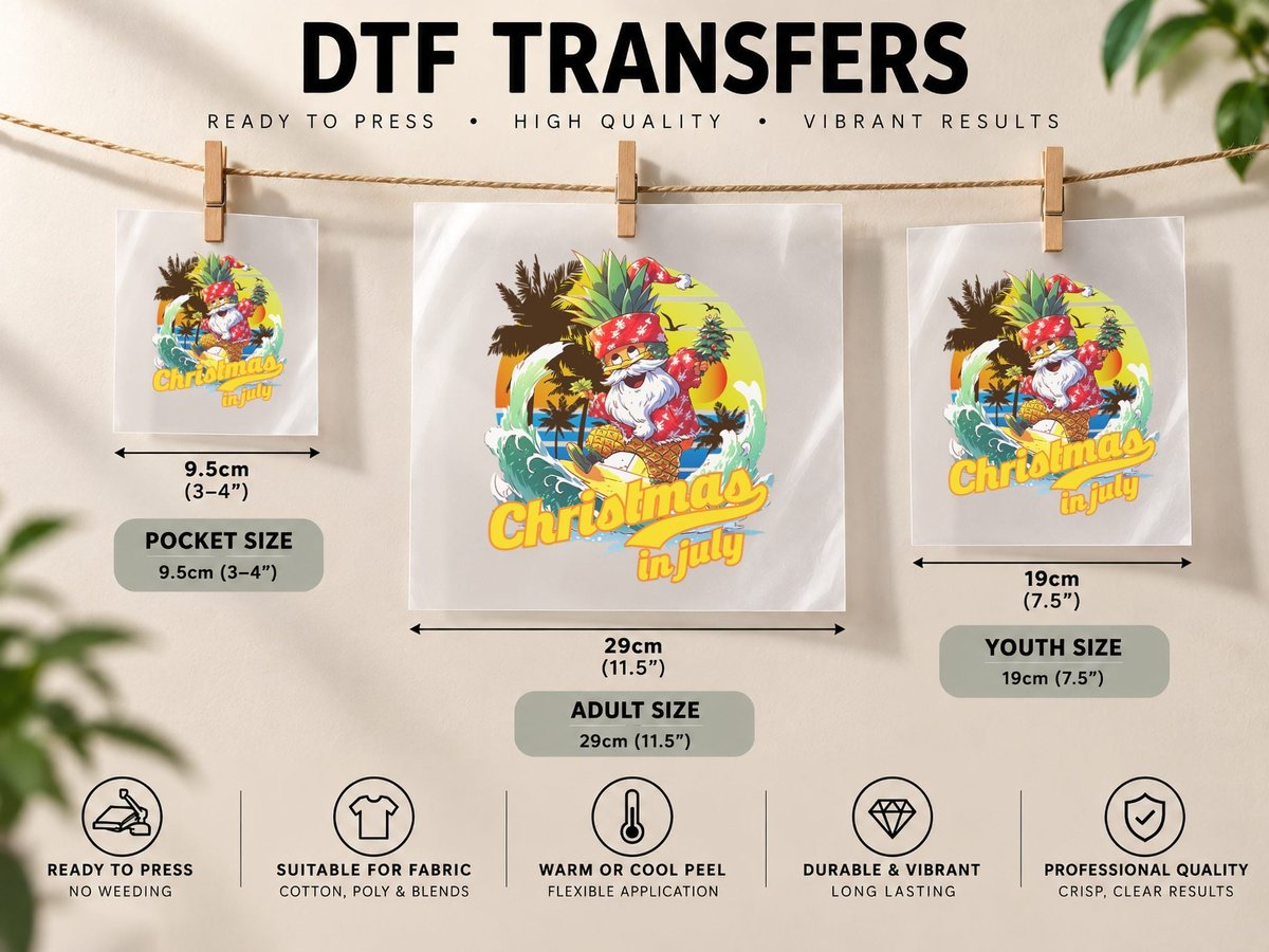 Pineapple Surfing Beach Vintage, Christmas in July DTF Transfer Iron On