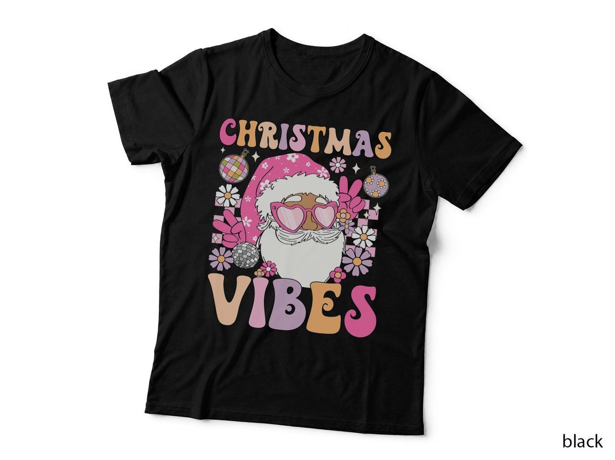Pink Christmas Vibes Retro Santa Disco Groovy Xmas T-Shirt