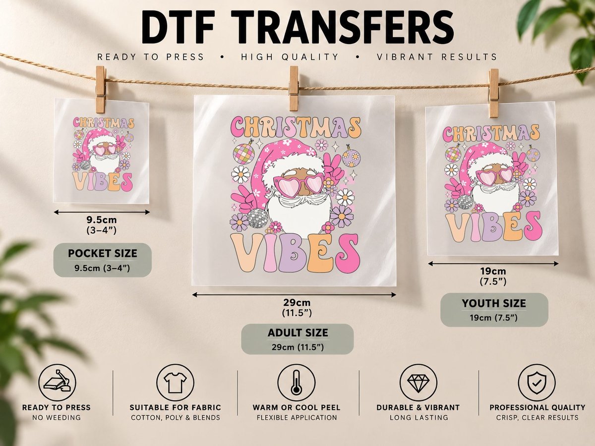 Pink Christmas Vibes Retro Santa Disco Groovy Xmas DTF Transfer Iron On