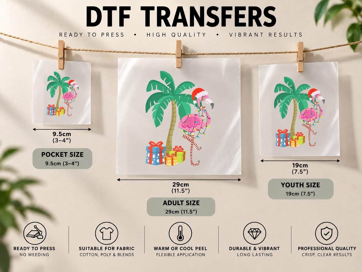 Pink Flamingo Christmas Palm Tree Tropical Xmas Funny DTF Transfer Iron On