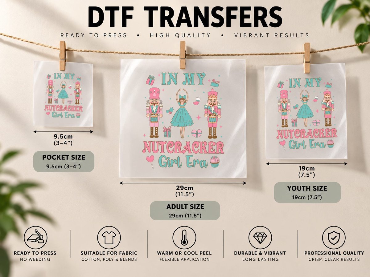 Pink Nutcracker Squad in Nutcracker Girl Era Christmas DTF Transfer Iron On