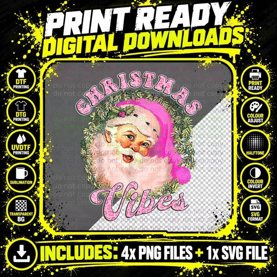 Pink Santa Claus Pink Christmas Ugly Sweater Men Women Png SVG Digital Bundle