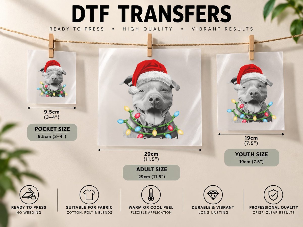 Pit Bull Santa Christmas Tree Lights Xmas Boys Dog Dogmas DTF Transfer Iron On