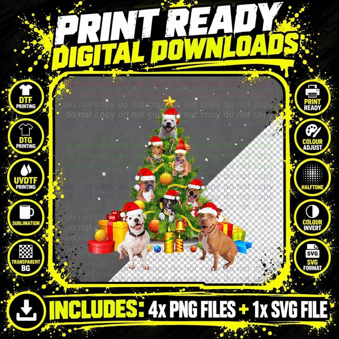 Pitbull Christmas Tree T-Shirt, Festive Holiday Tee Png SVG Digital Bundle
