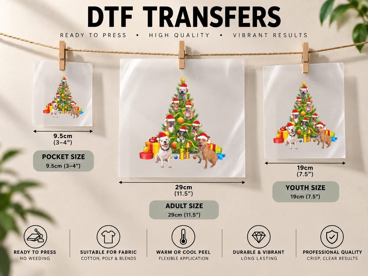 Pitbull Christmas Tree, Festive Holiday DTF Transfer Iron On