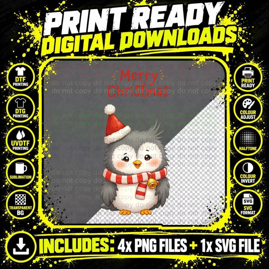 Playful Owl in Santa Hat Christmas Xmas Winter T-Shirt Png SVG Digital Bundle