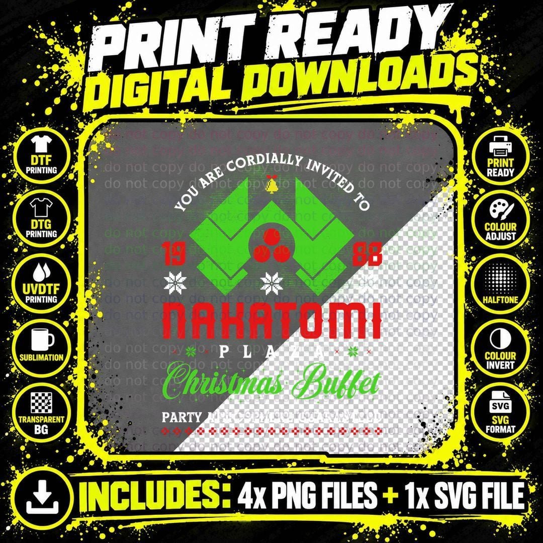 Plaza Invite - Die Hard, Nakatomi Plaza Christmas T-Shirt Png SVG Digital Bundle