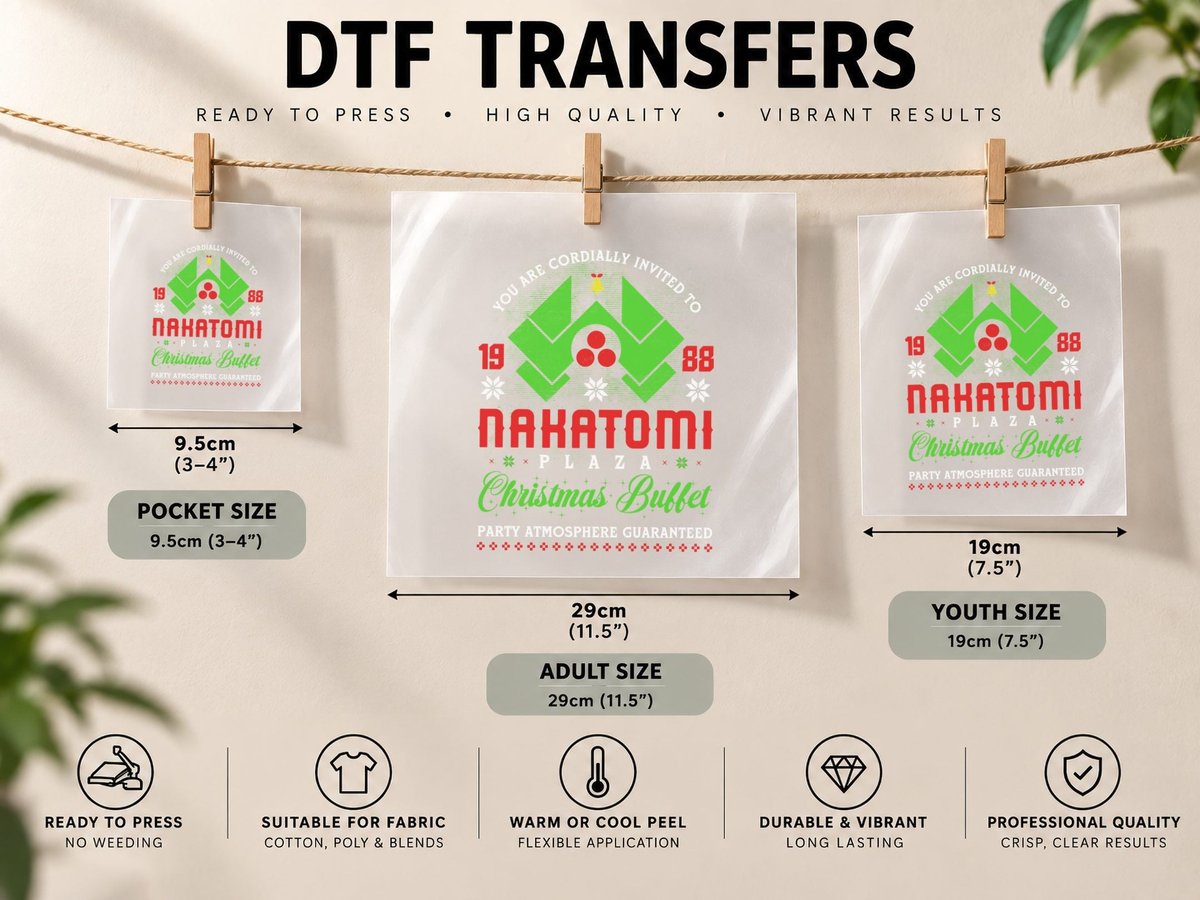 Plaza Invite - Die Hard, Nakatomi Plaza Christmas DTF Transfer Iron On