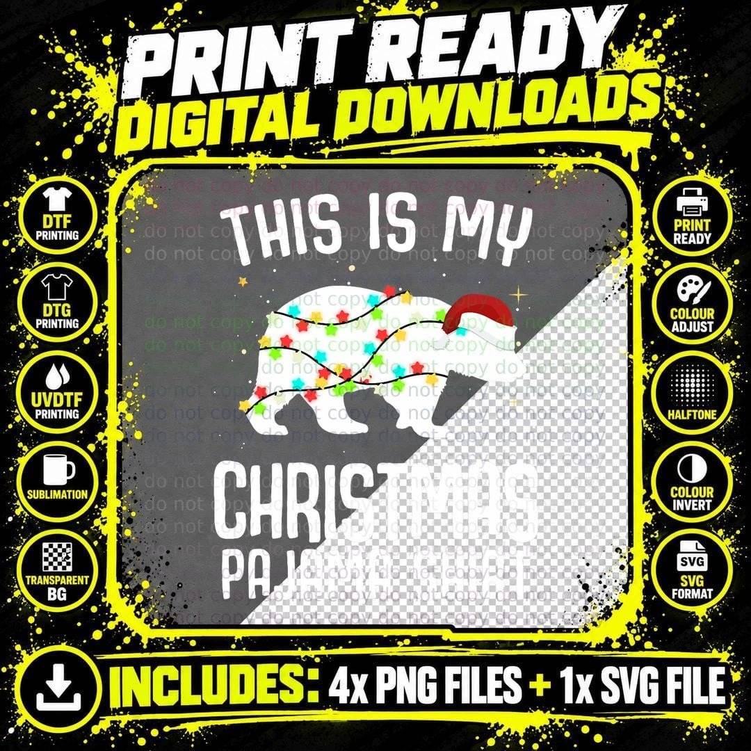 Polar Bear Christmas Pajama Santa Bear Lover T-Shirt Png SVG Digital Bundle