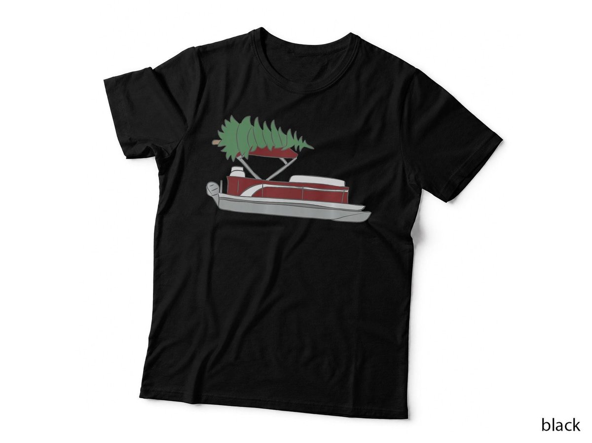 Pontoon Boat with Christmas Tree on Top Holiday Graphic T-Shirt