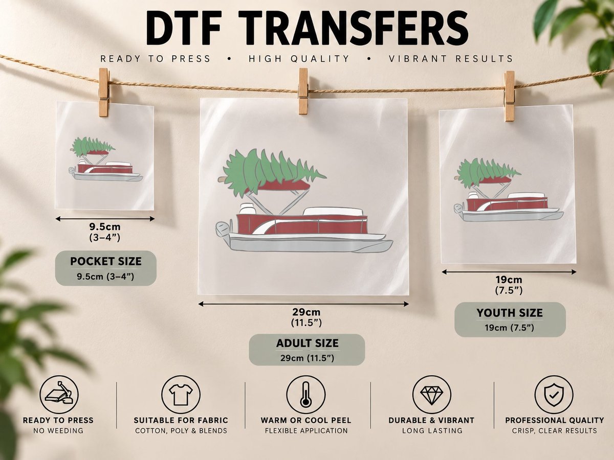 Pontoon Boat with Christmas Tree on Top Holiday Graphic DTF Transfer Iron On