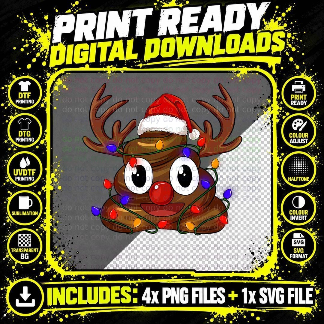 Poop Christmas Tree Lights with Hat Santa Funny T-Shirt Png SVG Digital Bundle