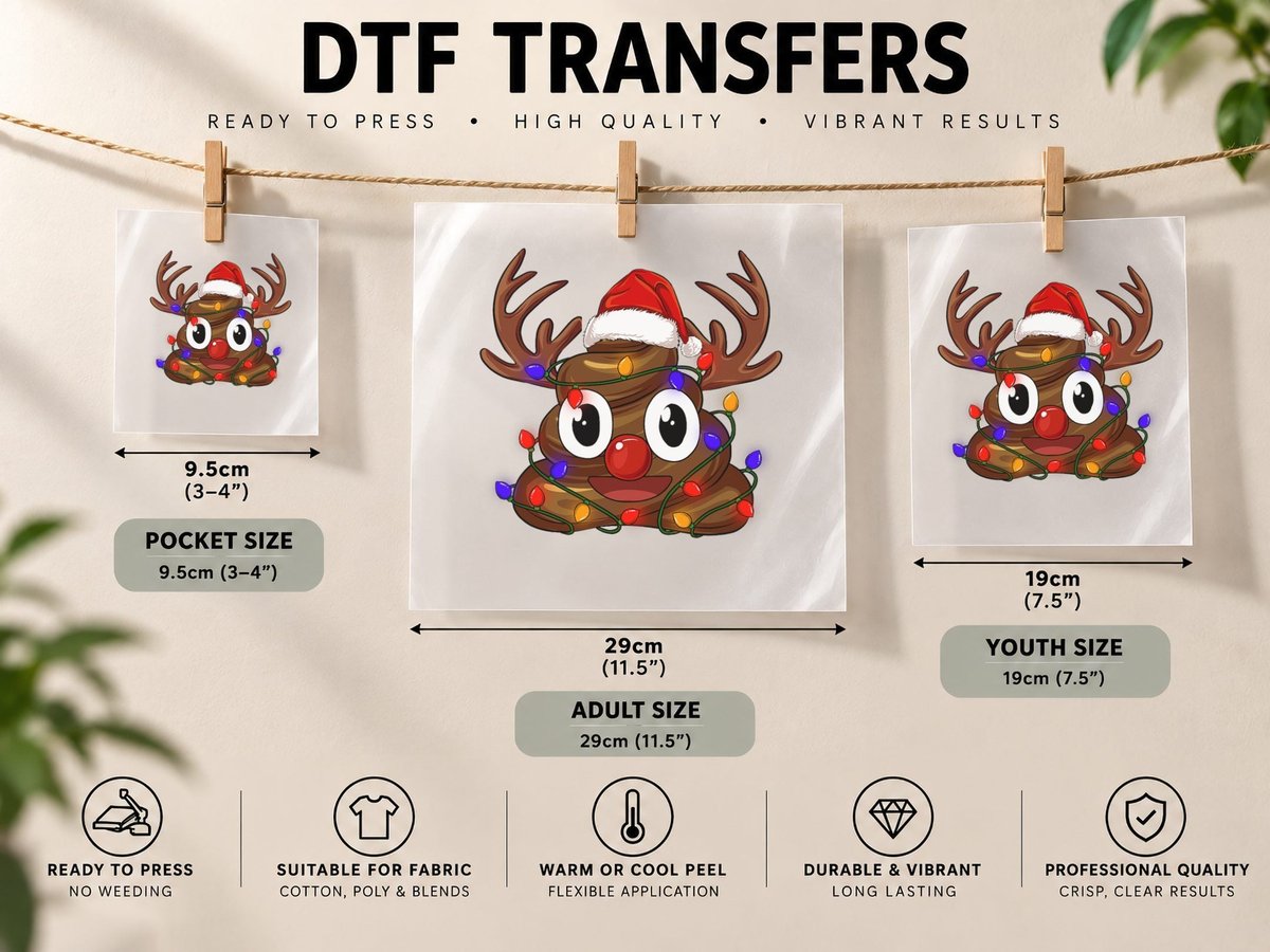 Poop Christmas Tree Lights with Hat Santa Funny DTF Transfer Iron On