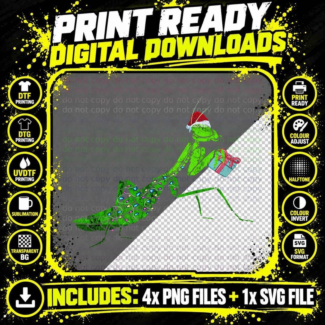 Praying Mantis Santa Hat Christmas Praying Mantis Bug Png SVG Digital Bundle