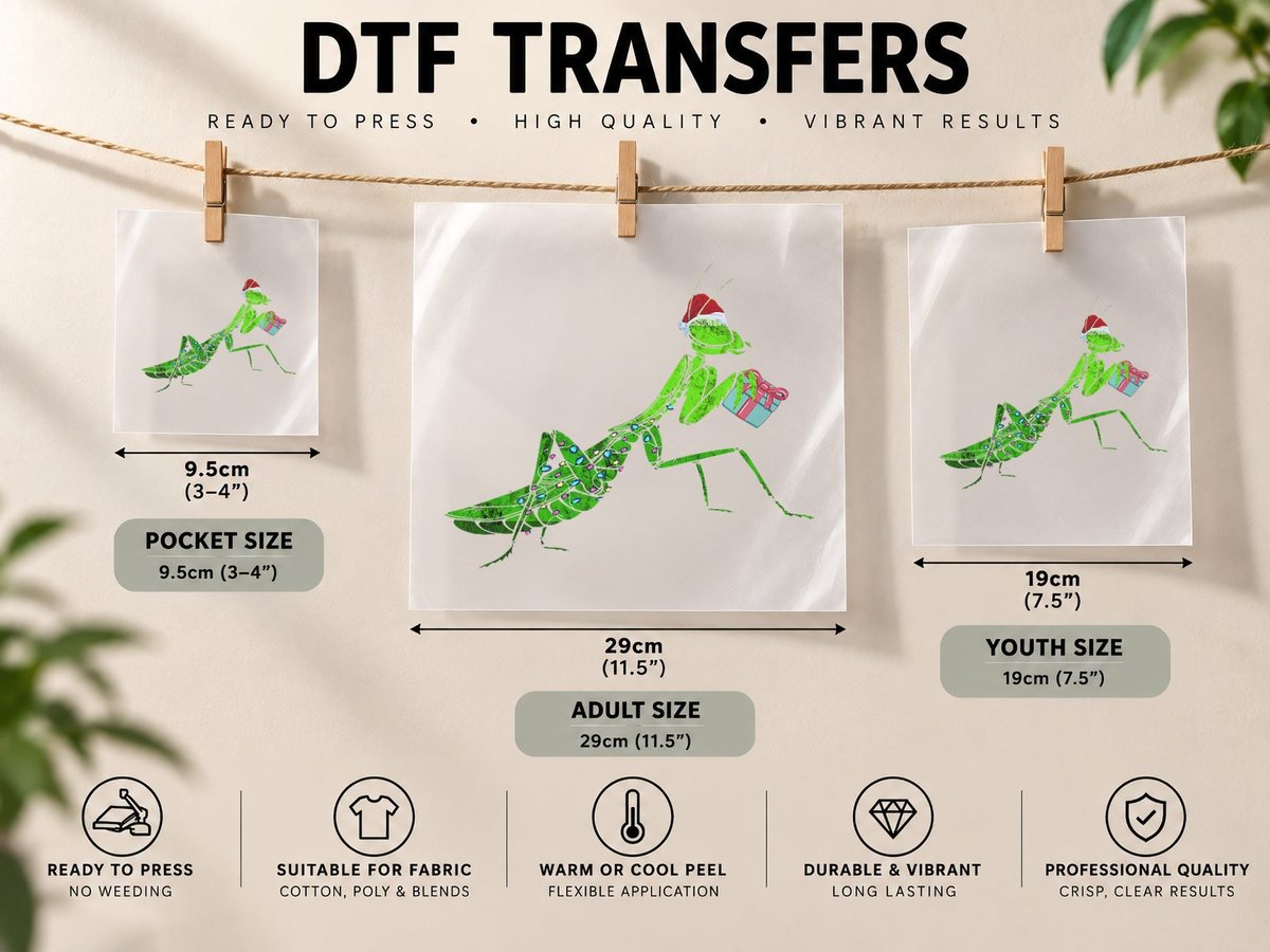 Praying Mantis Santa Hat Christmas Praying Mantis Bug DTF Transfer Iron On