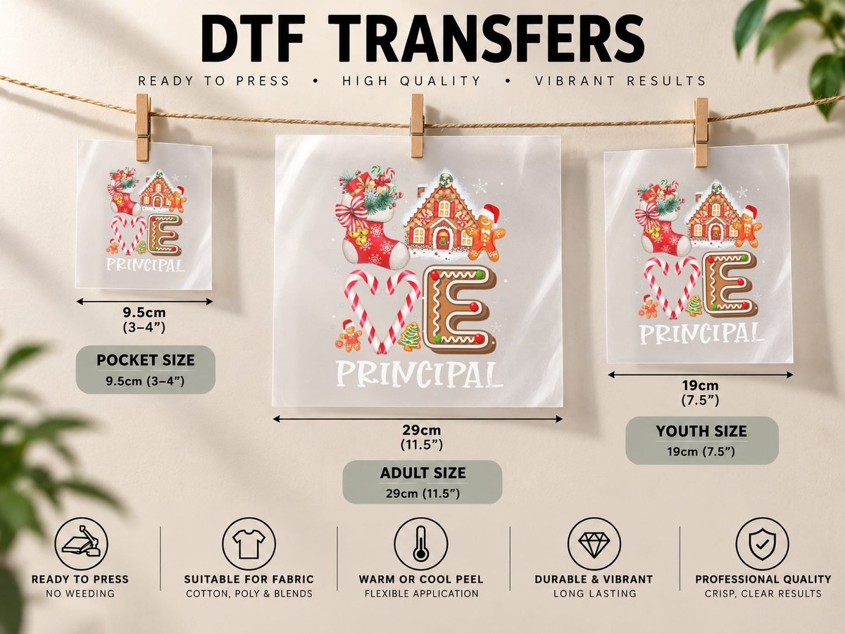 Principal Teacher Love Christmas Teachers Cute Gingerbread DTF Transfer Iron On