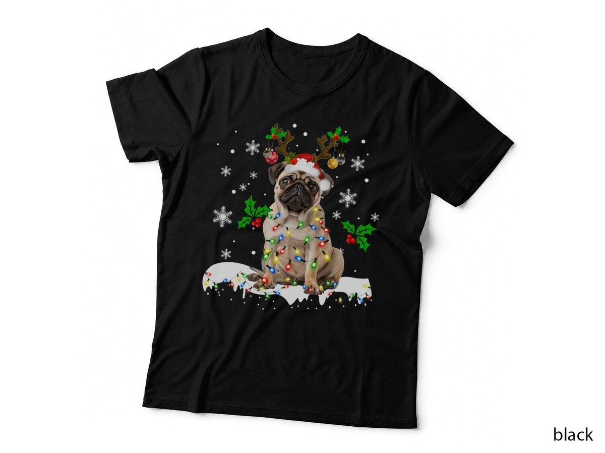 Pug Dog Lover Xmas Light Santa Pug Christmas T-Shirt