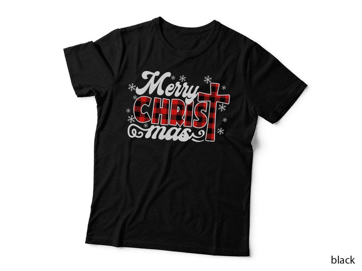 Red Buffalo Plaid Cross Merry Christmas Xmas Holiday T-Shirt