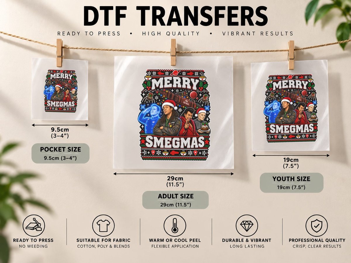 Red Dwarf Christmas Smegmas Lister Rimmer Cat Kryten Sci DTF Transfer Iron On