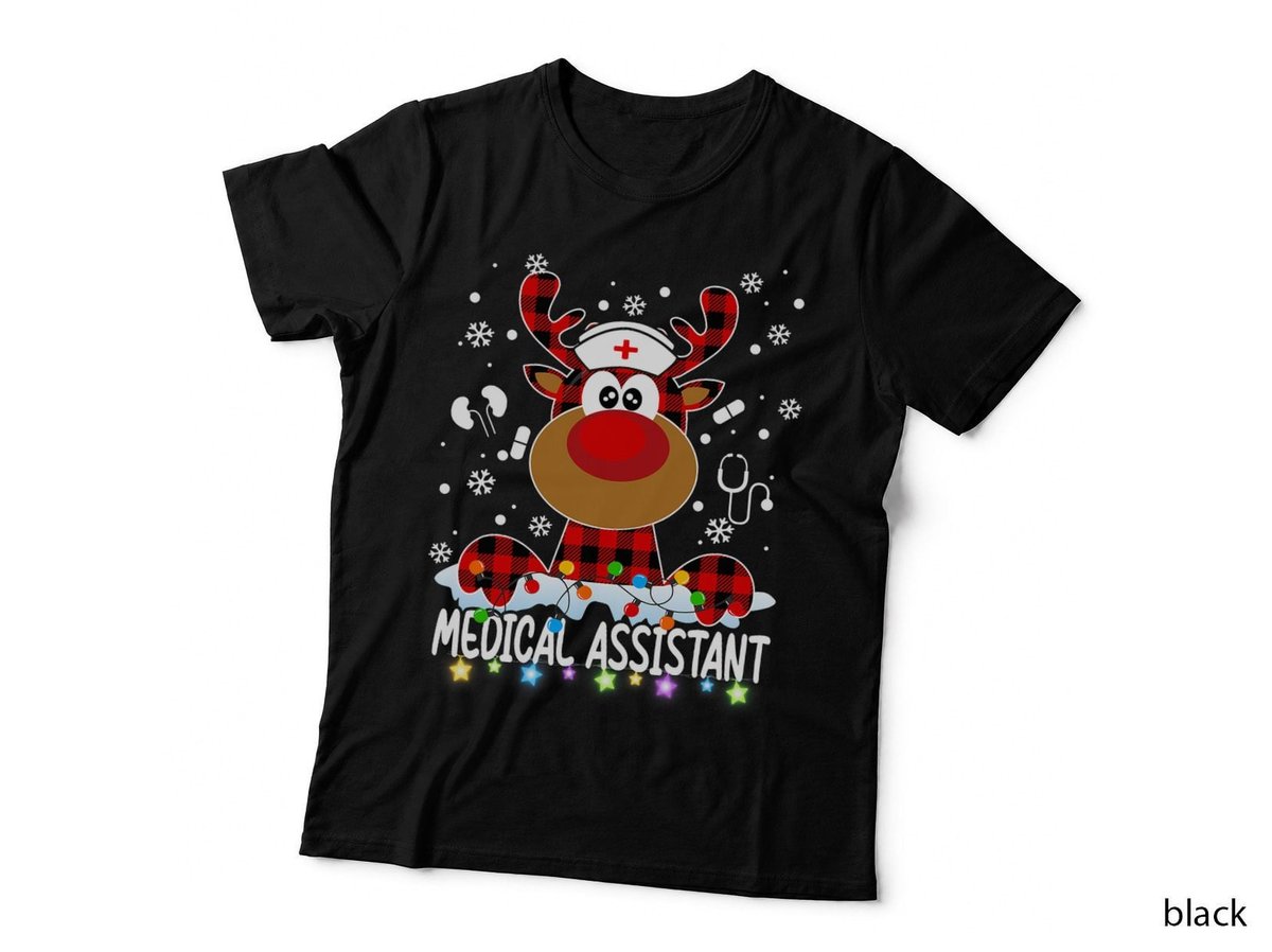 Red Plaid Medical Assistant Nurse Reindeer Christmas Pajama T-Shirt