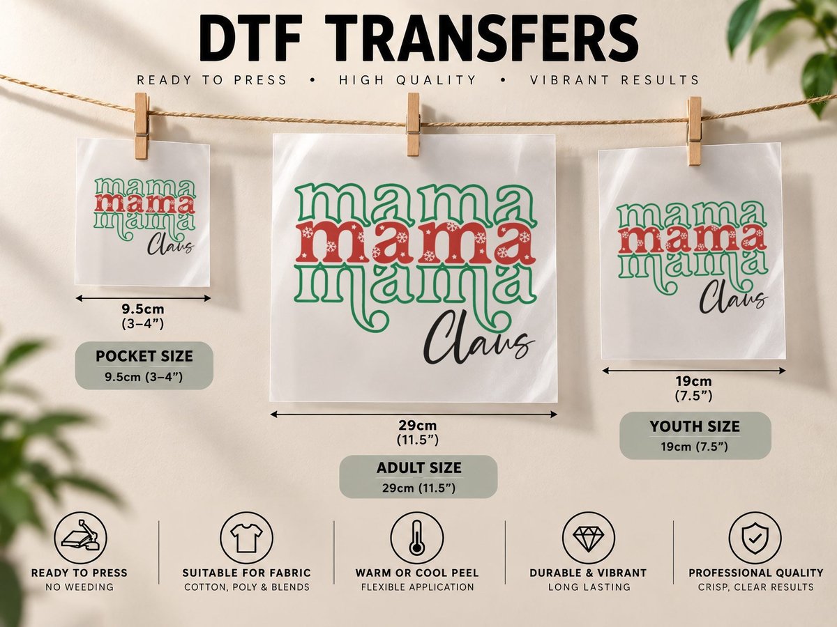 Retro Christmas Mama Claus Stacked Xmas Christmas Mama Life DTF Transfer Iron On