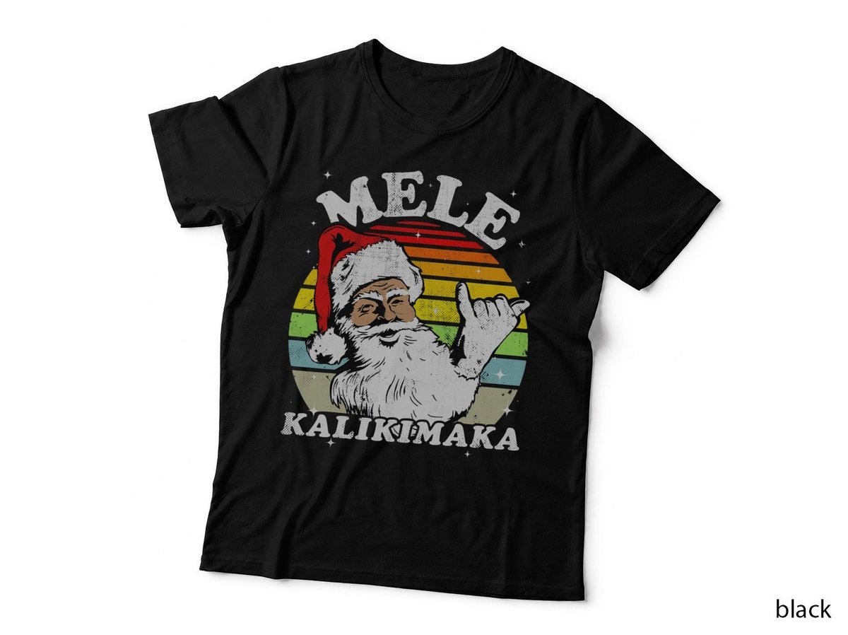 Retro Christmas Mele Kalikimaka Santa Shaka Hawaii T-Shirt