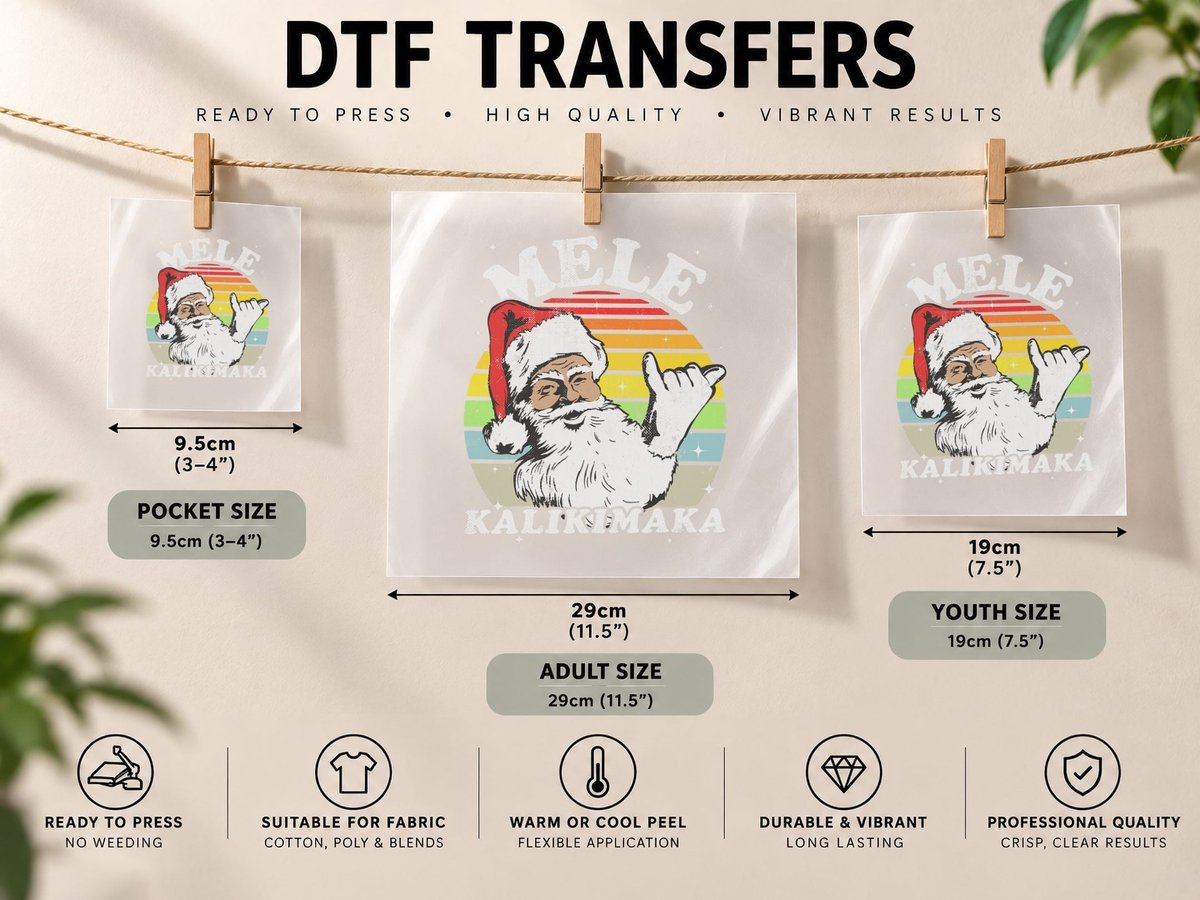 Retro Christmas Mele Kalikimaka Santa Shaka Hawaii DTF Transfer Iron On