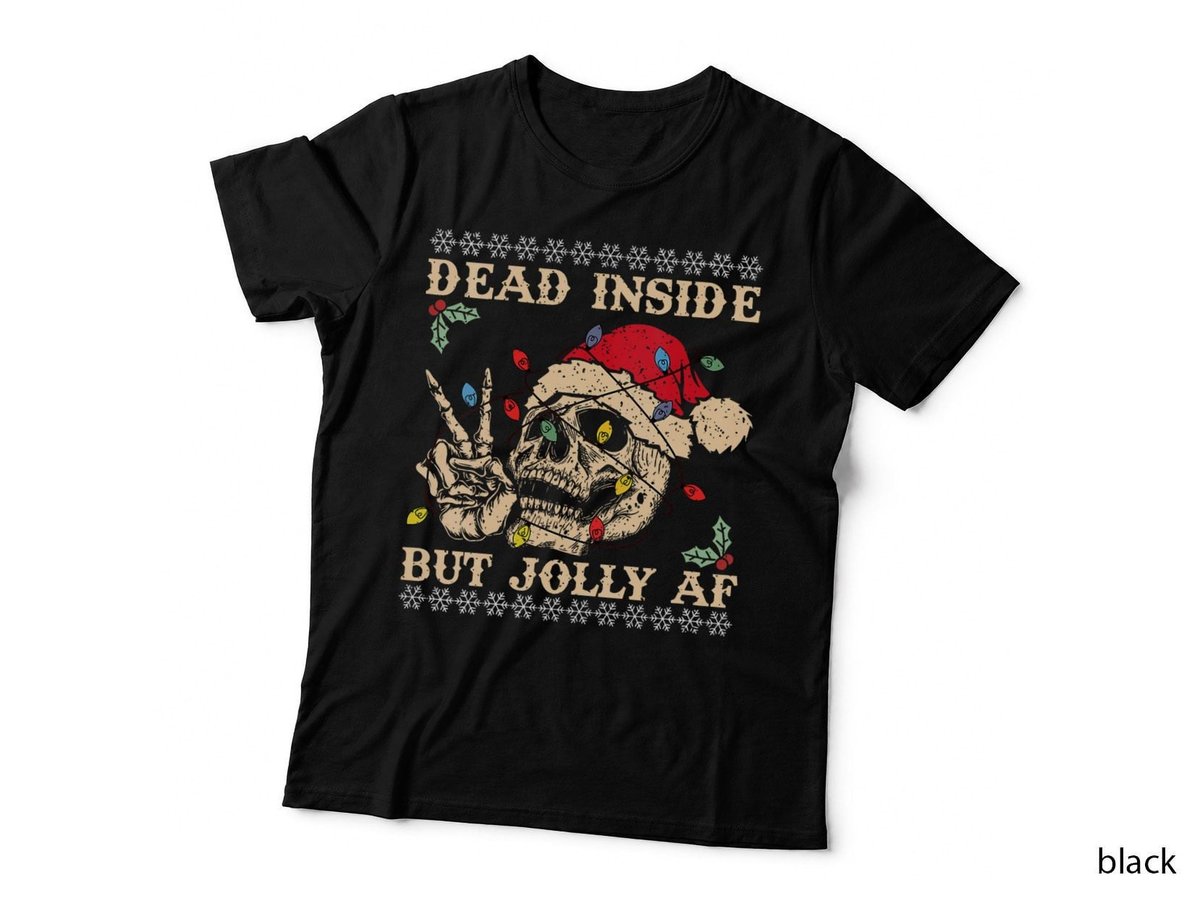 Retro Dead Inside but Jolly AF Funny Skeleton Christmas T-Shirt