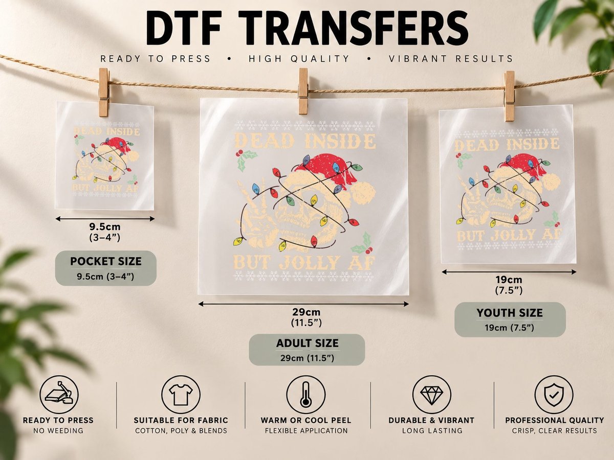 Retro Dead Inside but Jolly AF Funny Skeleton Christmas DTF Transfer Iron On