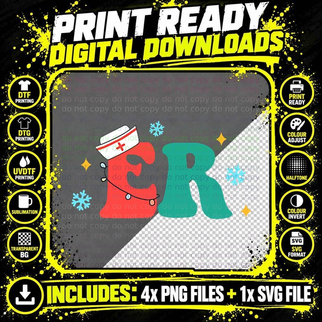 Retro Emergency Department Christmas ER Nurse 2 Sided Png SVG Digital Bundle