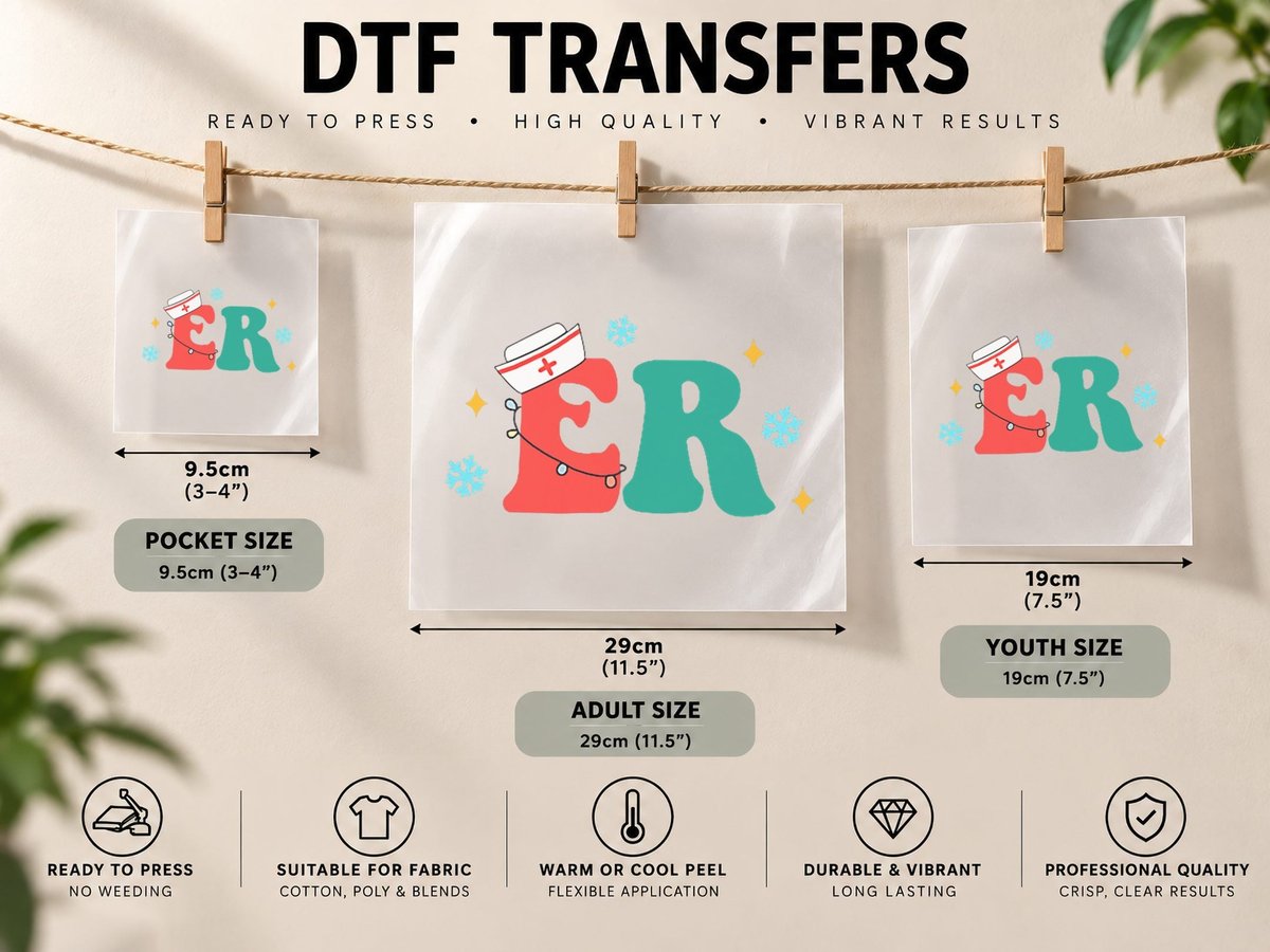 Retro Emergency Department Christmas ER Nurse 2 Sided DTF Transfer Iron On