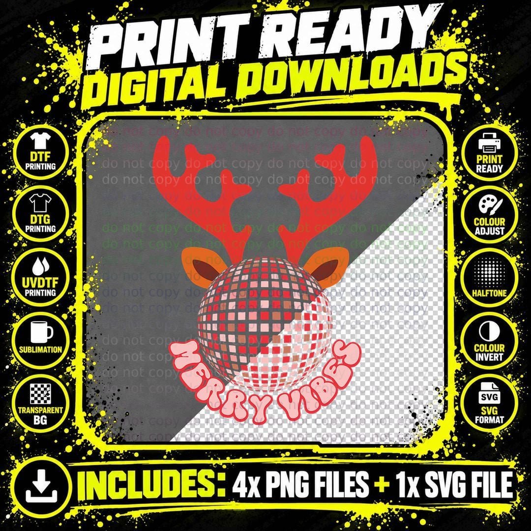 Retro Groovy Merry Vibes 70s Disco Ball Vintage Png SVG Digital Bundle